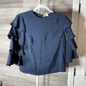 everleigh Dark Navy Ruffled Sleeve Blouse 1102